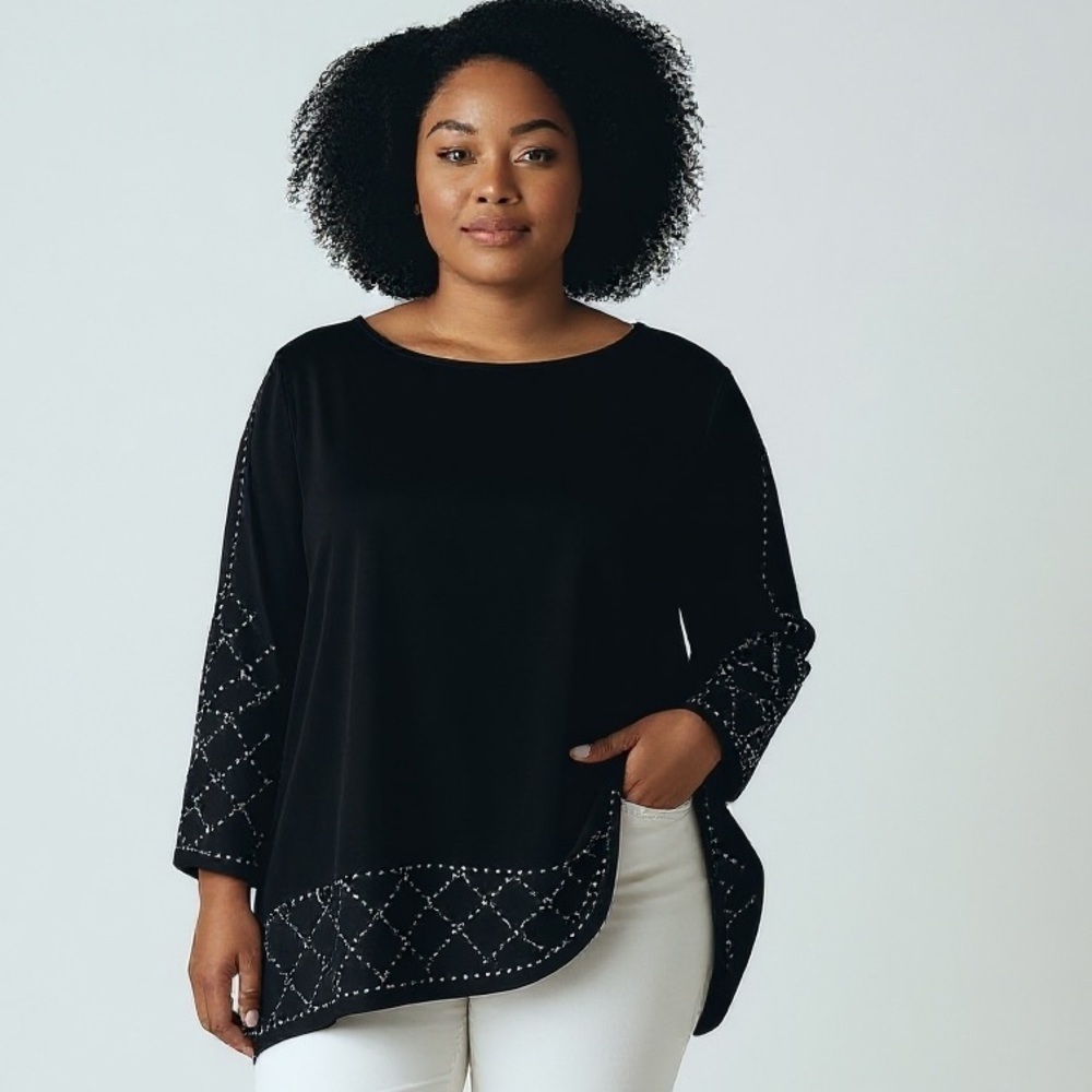 BELLDINI ladies black crewneck cocktail top 2X NWOT Black, Jeweled